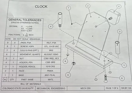 Metal Clock Engineering Drawing Specifications